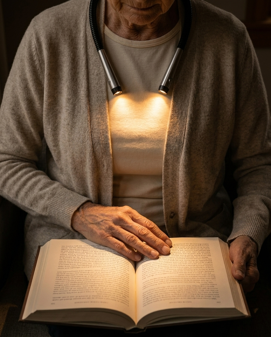 Warm light pooled on an open book in a dark room